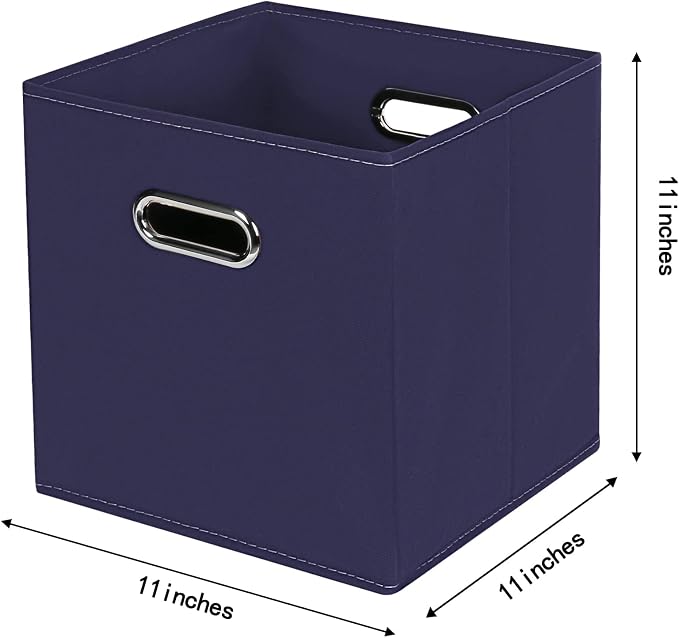 STOREONE Fabric Storage Bins Cubes Baskets Containers-(11X11X11) with Dual Handles for Shelf Closet, Nursery Home ， Bedroom Organizers, Foldable Set of 3 (Navy Blue) - Image 2