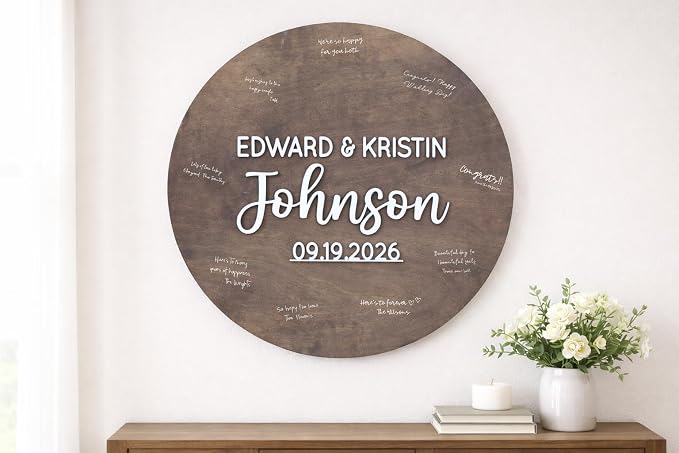 Personalized 3D Guest Book Wedding Alternative Sign, Round Custom Guest Book, Wooden Guest Book, Guestbook Wedding Alternative, Wedding Decor. Laser Guestbook Circle - Image 8