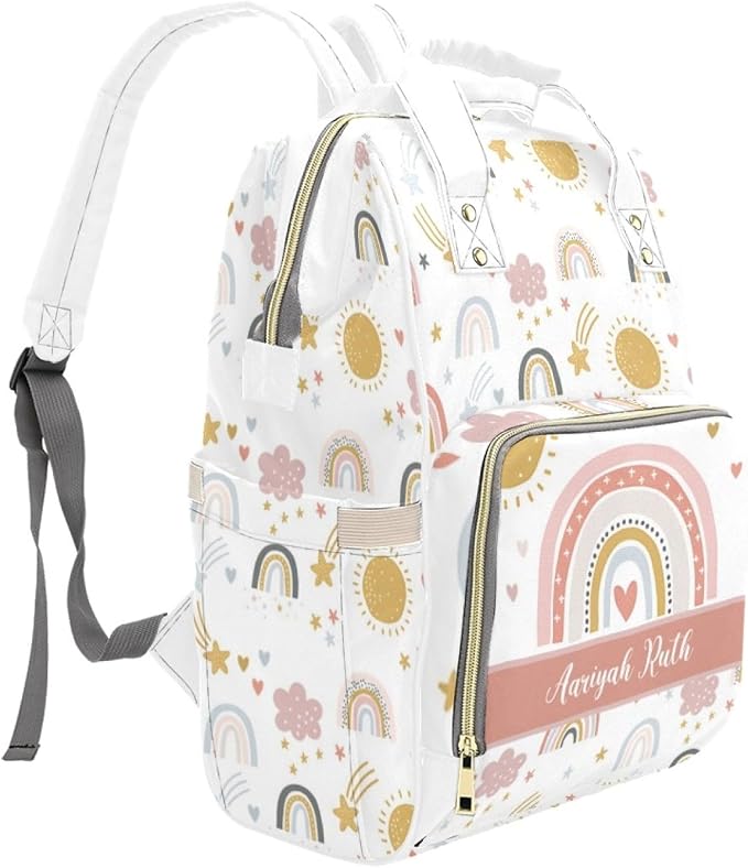 Custom Baby Diaper Bags with Name, Rainbow Personalized Diaper Bag Backpack Mommy Bag Diaper Nappy Bags Casual Daypack Travel Shoulder Bag for Mom Dad Multi Color - Image 3