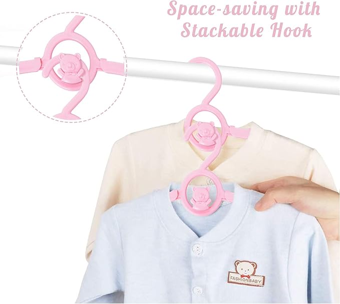 Kid Clothes Hangers 20 Pack, Plastic Baby Hangers Space Saving for Closet | Pink Hanger for Toddler Girl, Lightweight Anti-Slip Cascading Adjustable Children Infant Hangers, Ganchos para Ropa de Bebe - Image 7
