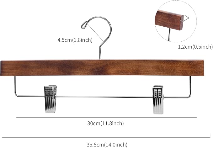 Nature Smile Deluxe Wooden Pants Hangers, Retro Pack of 28 | Solid Wood Bottom, Jeans Hanger, Skirt Hanger, 2-Adjustable Clips - Image 2