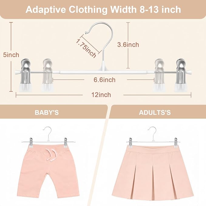 POZEAN Pants Hangers with Clips for Women, Adjustable Heavy Duty Skirt Hangers, Space Saving Non-Slip Shorts Jeans Trousers Clothes Hangers (White, 20Pack) - Image 7