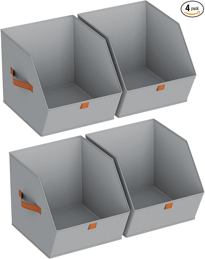 Fabric Closet Storage Cubes - 4 Pack Square Storage Bins with Dual Handles for Clothes, Towels, Toys, Cube Storage Organizers for Bedroom, Nursery, Shelves, Closet, Small Spaces, Grey by Homsorout