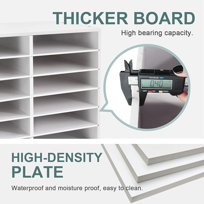 SONGWAY Desk Paper Storage Organizer - Literature Organizer, 27 Compartments Classroom Mailbox with Adjustable Shelves, Desktop File Sorter, Paper and Mail Organizer for Home Office School, White - Image 6