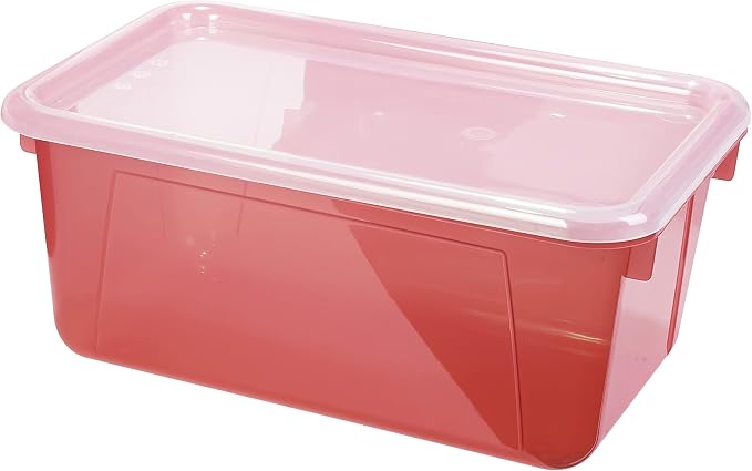 Storex Small Cubby Bins – Plastic Storage Containers for Classroom with Non-Snap Lid, 12.2 x 7.8 x 5.1 inches, Tint Red, 5-Pack (62481A05C) - Image 2