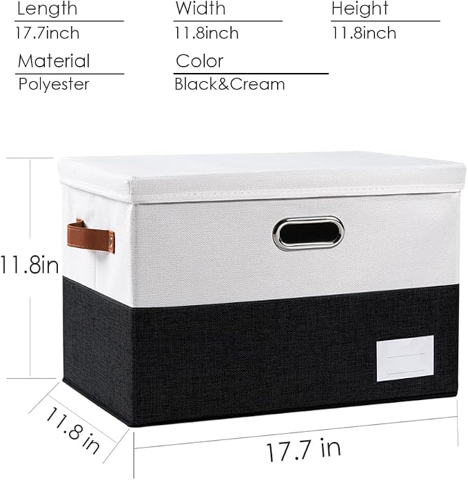 Foldable Storage Bins with Lids [3-Pack] Fabric Collapsible Storage Boxes Baskets Cubes Containers with Handles for Closet Living Room Bedroom (Black & White 17.7x11.8x11.8'') - Image 5