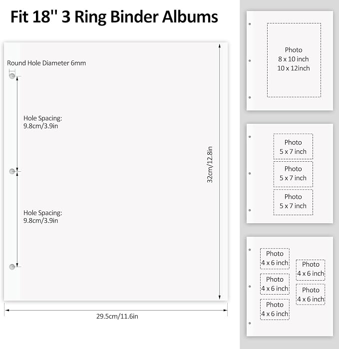 Zesthouse Photo Album Refill Pages for 3 Ring (10 Pack), 18 in Photo Albums Self Adhesive Pages Holds 12x12 8x10 5x7 4x6 2x3 Photos or Recipe Cards - Image 2