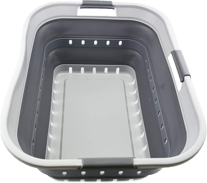 SAMMART 42L (11 gallon) Collapsible Plastic Laundry Basket - Foldable Pop Up Storage Container/Organizer - Portable Washing Tub - Space Saving Hamper/Basket (Grey/Dark Grey) by SAMMART
