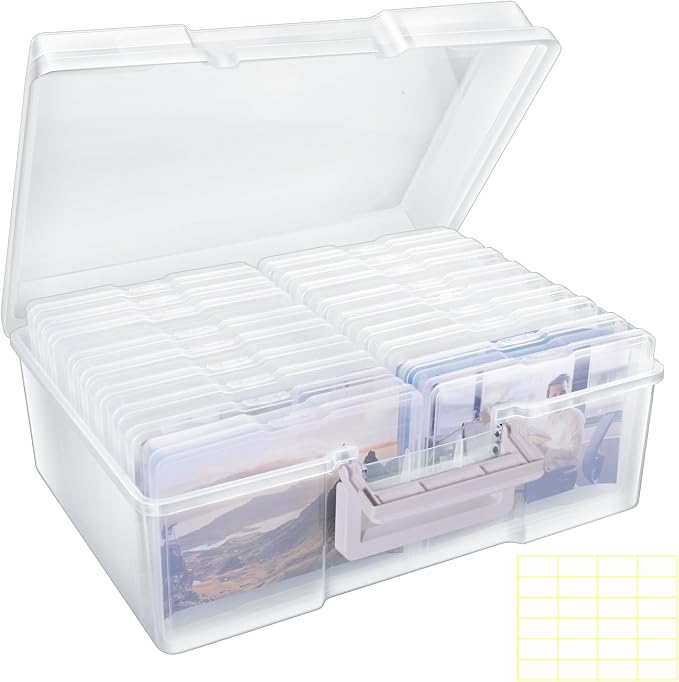 Photo Storage Box 5" x 7", Extra Large Photo Storage Container | 18 Inner Cases, Clear Picture Box with Handle, Seeds Organizer for Pictures, Arts, Crafts, Sewing, Stickers, Office Supplies by Unknown