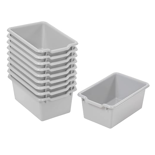ECR4Kids Scoop Front Storage Bins, Multipurpose Organization, Light Grey, 10-Piece | Durable plastic, GREENGUARD Gold Certified, 1.2 gallon capacity, lightweight & nestable, built-in handle, classroom/home use by ECR4Kids