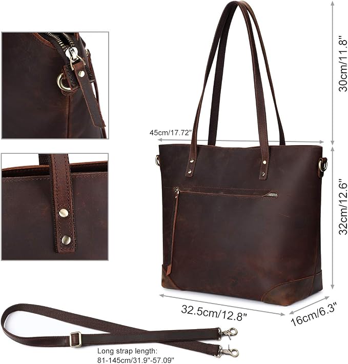 S-ZONE Vintage Genuine Leather Shoulder Bag Work Totes for Women Large | Top Grain Leather, Purse Handbag, Fits Laptop Documents, Luggage Sleeve, Multi Pockets, Work Travel Everyday - Image 5