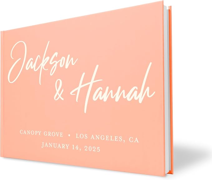 Personalized Wedding Guest Book w/Names, Date, and Address, Custom Hardcover Guest Book for Wedding Reception, Blank Pages for Signing - Old Rose Pink by Follow