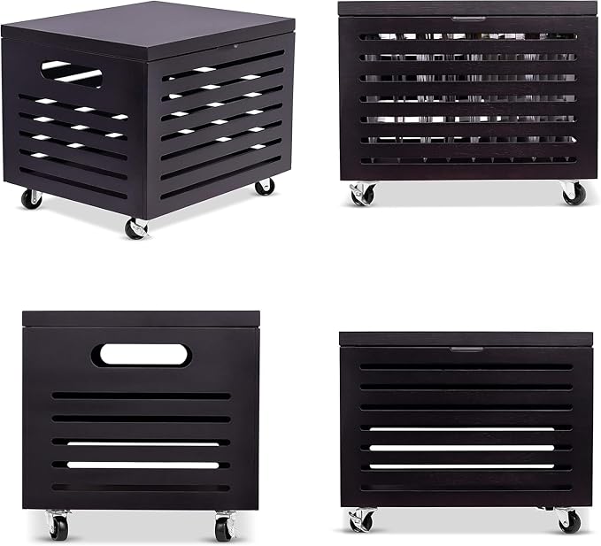 BIRDROCK HOME Bamboo Rolling File Storage Organizer Box with Lid - Decorative File Cabinet on Wheels, Portable File Box on Wheels, Mobile Filing Solution - Café Noir - Image 5