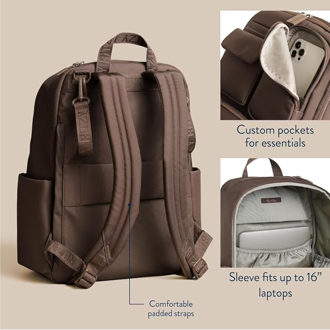 Itzy Ritzy Utility Diaper Bag Backpack, 17 Pockets w/Changing Pad (Mocha) | Travel-Ready Diaper Backpack with 2 Insulated Bottle Holders, Laptop Compartment, Trolley Sleeve, Straps, and Changing Pad - Image 6