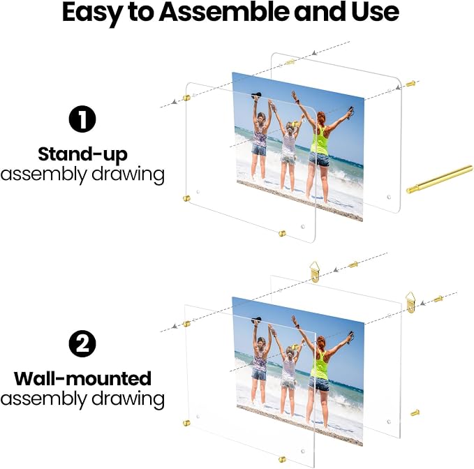 Thyle 8 Pcs Acrylic Photo Frame 8.5 x 11'' Clear Floating Picture Frame Certificate Document Poster Award Diploma Display Tabletop or Hanging Wall Mount for Back to School Teacher Student Gift(Gold) - Image 5