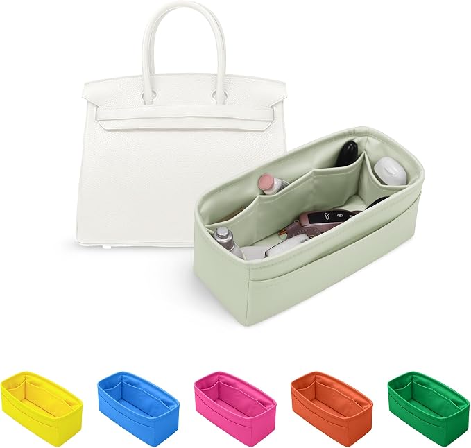 Satin Purse Organizer for Birkin 20, Gris Neve | Tailored Fit, Multiple Pockets, Lightweight Satin, Purse Essentials, Ideal for Travel, Shopping, and Daily Use by KINGSINBAG