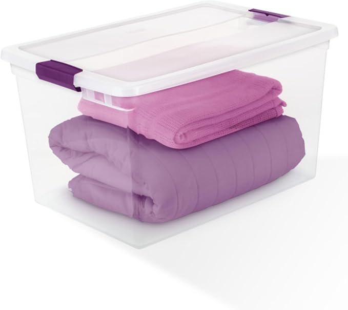 Sterilite ClearView Latch Boxes, Storage Bins with Lids, 66 Quart, 18-Pack | Clear Plastic Organizers with Color Accent Latches for Closet, Bedroom, Shelving Units, Dorm Room and Home Organization - Image 8