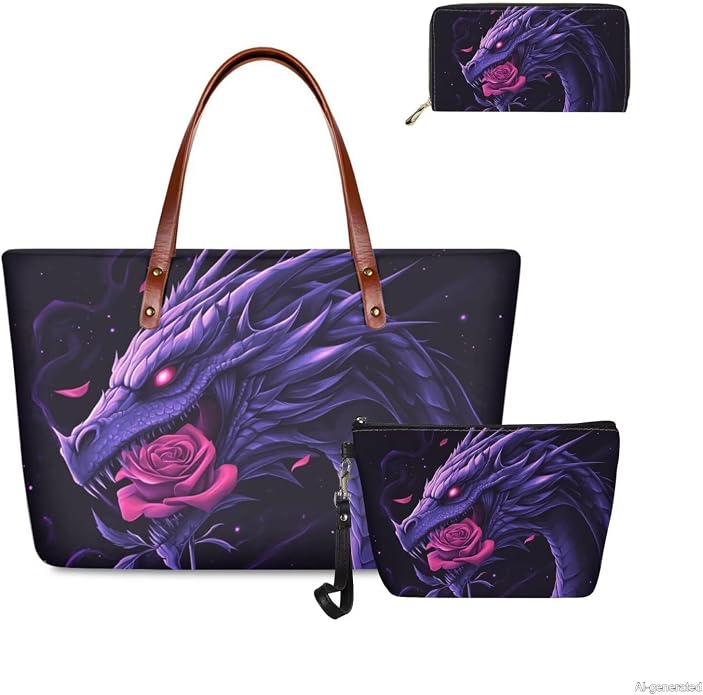 GIFTPUZZ Women Top Handle Bags Handbags with Zipper Leather Wallet Cash Card Phone Holder and Makeup Bag Set 3pcs - Image 3