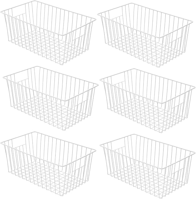 Freezer Baskets Organizer, Refrigerator Metal Wire Storage Divider, Household Container Bins with Handles for Kitchen, Pantry, Cabinet, Closets - Pearl White (6, 16in x 10in x 5.5in) by lonpute