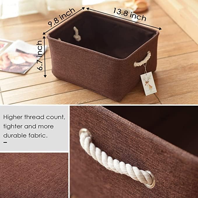Fabric Storage Basket for Home, Shelf, Closet - Canvas Bin for Dog Toys and Baby Items (Brown, 1 Pack, 13.8L9.8W6.7H) - Image 4