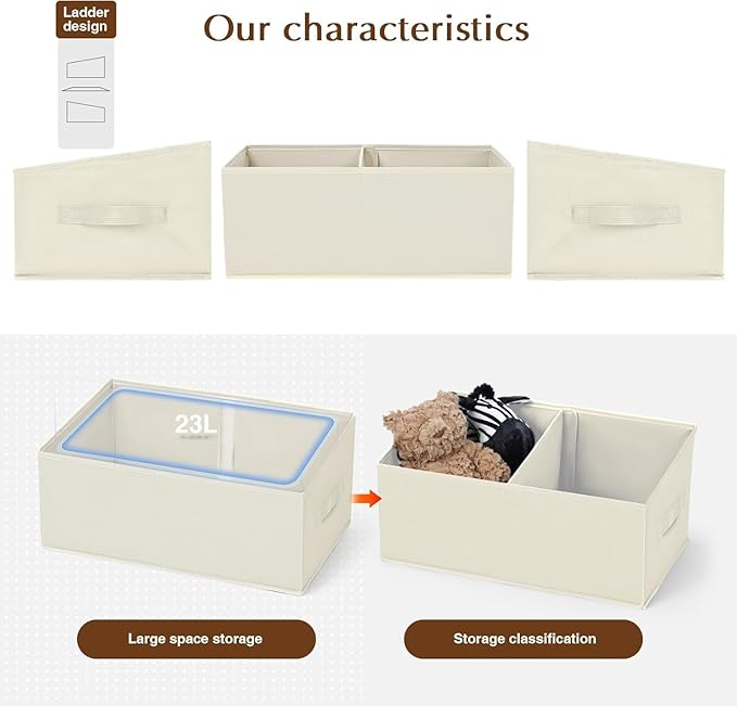 DIMJ Closet Storage Bins, 5 Pack Storage Baskets for Shelves, Foldable Closet Organizer with Handle, Linen Closet Organizers and Storage for Clothes, Toys, Towel, Books (Beige) - Image 3