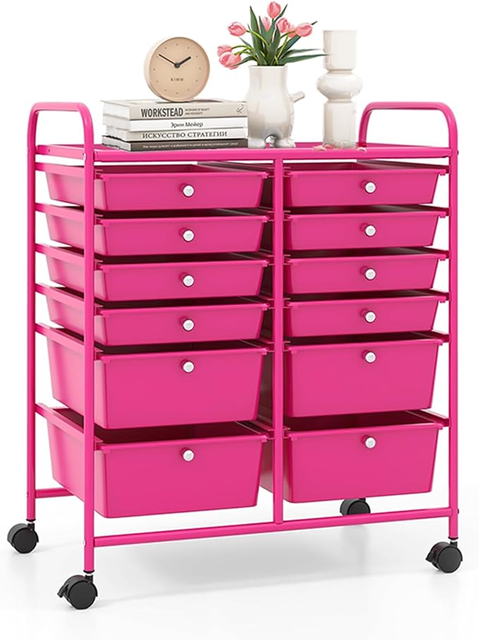 12 Drawer Rolling Storage Cart, Craft Cart Organizer on Wheels w/Metal Frame, Large Capacity & Smooth Drawer, Rolling Cart w/Drawers for Classroom, Office by LDAILY