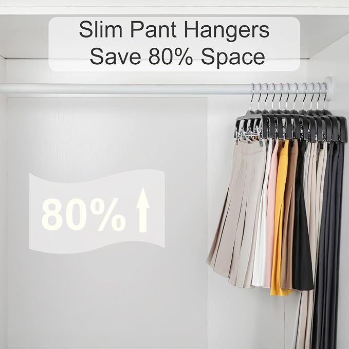 TOPIA HANGER Wooden Pants Hangers, Slim Black Wood Skirt Hangers with Anti-Rust Hook and 2 Adjustable Metal Clips Perfect for Skirts, Pants, Slacks, Shorts, Trouser, Jeans, 20 Pack, CT17B20 - Image 4