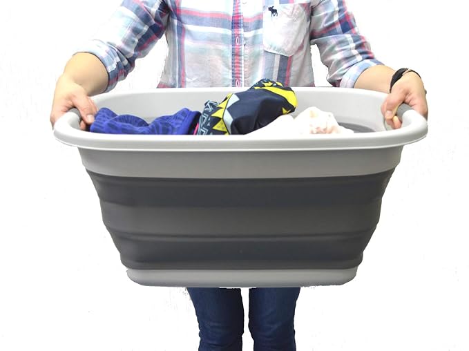 SAMMART Set of 2-31L (8.1 Gallon) Collapsible Plastic Laundry Basket-Pop Up Storage Container-Portable Washing Tub-Space Saving Hamper/Basket, Water Capacity: 23L (6 Gallon) (2, Light Grey) - Image 4