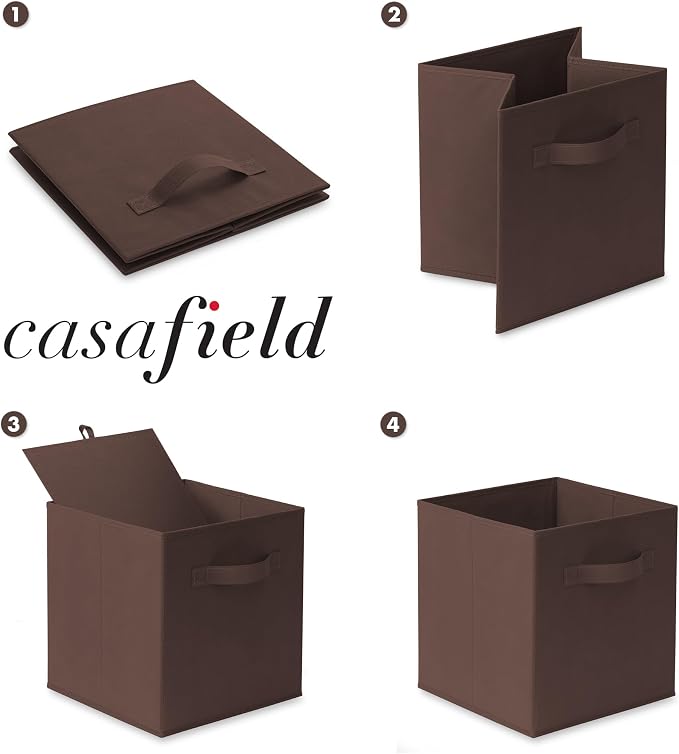 Casafield Set of 12 Collapsible Fabric Cube Storage Bins, Brown - 11" Foldable Cloth Baskets for Shelves, Cubby Organizers & More - Image 6