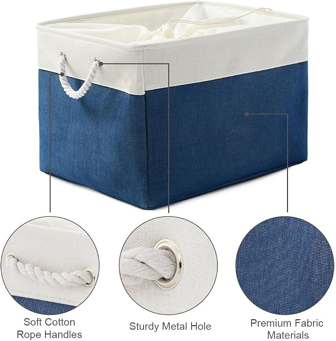 Organization and Storage Basket for Shelves - Jumbo 3 Pack 20x16x14 inch Collapsible Storage Bins for Organizing, Canves Storage Cubes for Gift Organizer Toys Closet (White & Jean Blue) - Image 6