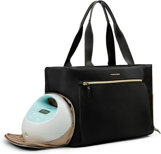 mommore Breast Pump for Spectra S1/S2 & Medela, Diaper Bag Travel Tote | Pumping Tote Bag with Insulated Pockets, Work Bag for Breastfeeding Mom with 15" Laptop Sleeve & Changing Pad by mommore