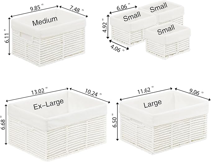 Wicker Storage Basket, 6 Pack Baskets for Organizing, Wicker Baskets with Handle, Rectangular Wicke Basket for Storage Shelves, Cube Storage Bins for Closet/Clothes/Dresser, White - Image 2