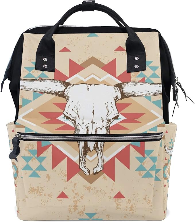 Large Capacity Baby Diaper Bag Cow Skull Durable Multi Function Travel Backpack by DERLONKAJE