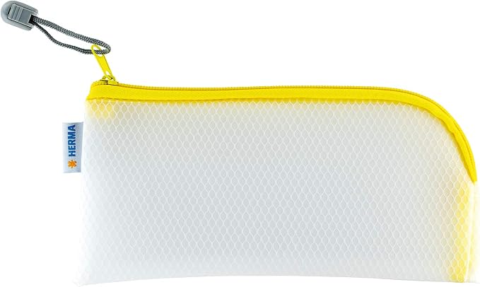 HERMA 20005 Zip Cosmetic Bag, Transparent (23 x 11 cm) Small Zippered Travel Pouch for Mobile Phone, Charging Cable, Cosmetics, pens, Keys, Clear Toiletry Bag with Zipper in Yellow by HERMA