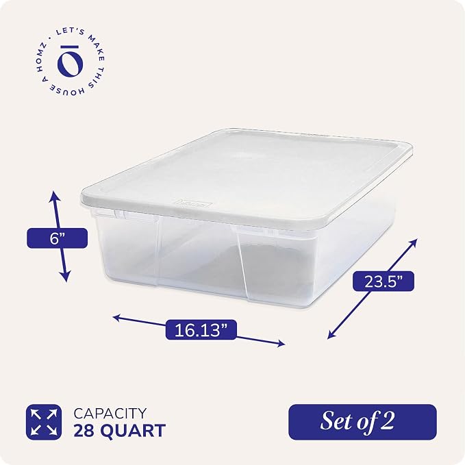 HOMZ Clear Plastic Storage Bins w/Snaplock Lids, 28 Qt, White, 2 Pack | Stackable Container Boxes for Bedroom, Bathroom, Garage, and Office Organization - Image 4