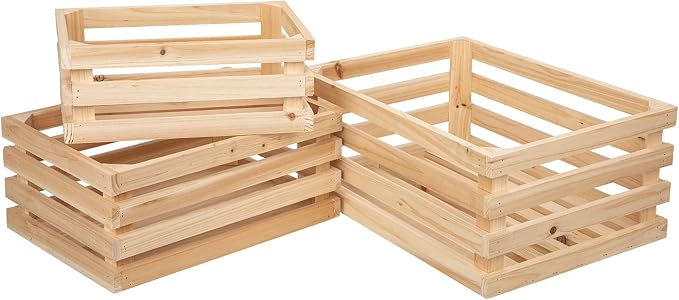 Set of 3 Nesting Wooden Storage Crates - Large Rustic Wooden Storage Crates for Display Wood Container Boxes Wood Baskets for Farmhouse Flower Stand Display Rack for Shops or Exhibitions Home Decor - Image 7
