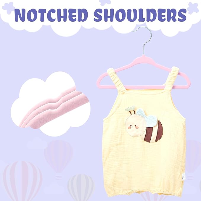BAGAIL 50 Pack Kids Velvet Hangers 11 Inches Children's Clothes Hangers Non-Slip Baby Hangers for Infant/Toddler (Blush Pink) - Image 5
