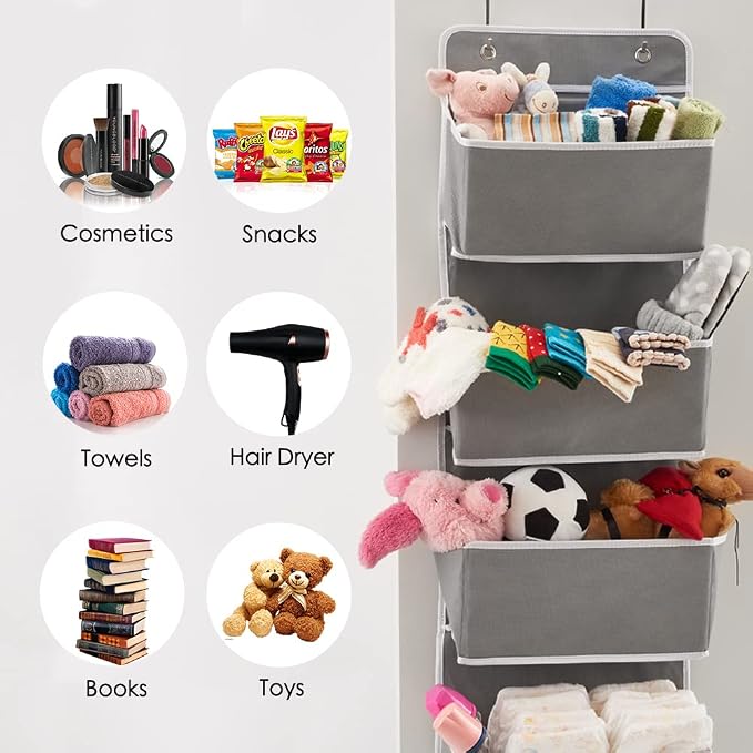 EZOWare 2PACK Over the Door Hanging Organizer with 4 Pocket, Home Storage Organizer with Hook for Pantry Baby Nursery Bathroom Closet Dorm - Image 6
