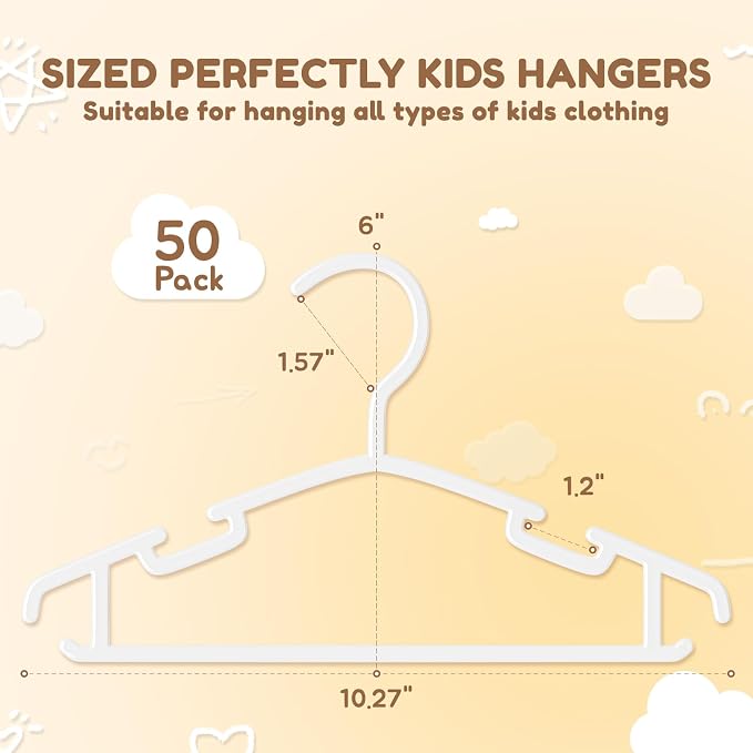 VILICK Kids Plastic Hangers, Baby Clothes Hangers for Closet 150 Packs Non-Slip Toddler Hangers for Infant Child Clothing, Small Children, for Pants Coats Skirts (White) - Image 2