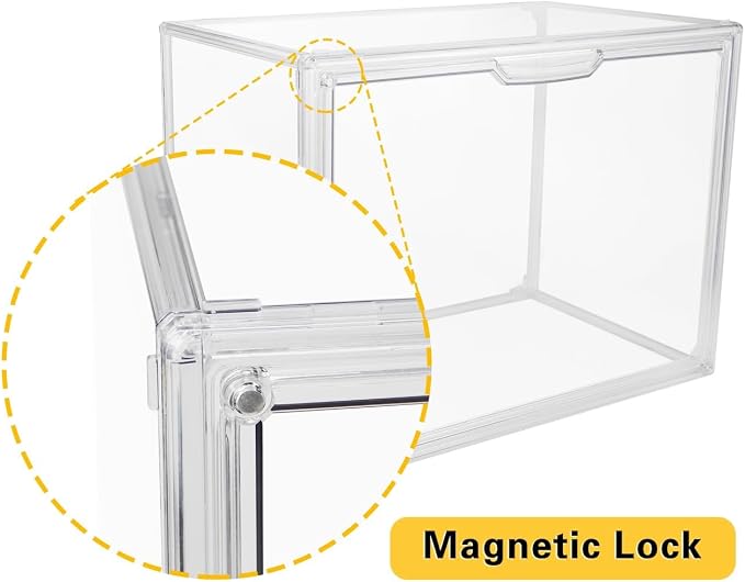 GUDEMAY Clear Stackable Plastic Storage Bins with Magnetic Lid, Dustproof Book & Cosmetic Display Cases, Large Figures Collectibles Showcase, Shoe Box, Protection Organizer (L, Count, 5) - Image 5