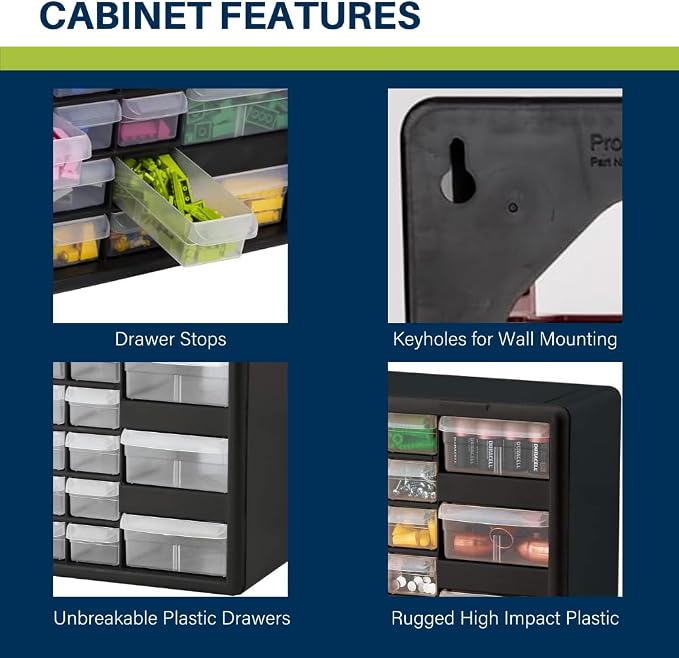 Akro-Mils 26-Drawer Plastic Drawer Storage Cabinet for Garage Organization, Bead Organizer, Building Bricks Storage, Teacher Toolbox, Makeup Organizer, 20-Inch W x 6-Inch D x 10-Inch H, 10126 Yellow - Image 5