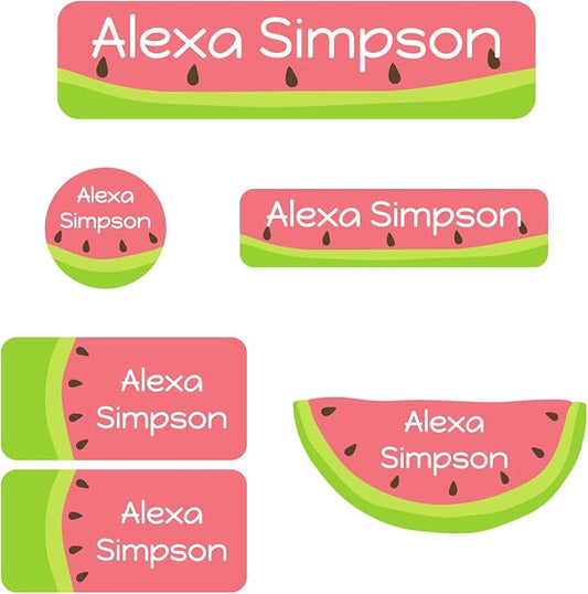Name Bubbles - Custom Daycare Name Labels (99 Labels - 5 Sizes) Personalized Waterproof Name Stickers for Clothing Tags, Toys, Books, Water Bottles, Lunch Boxes, School, and Shoes (Watermelon) by NameBubbles
