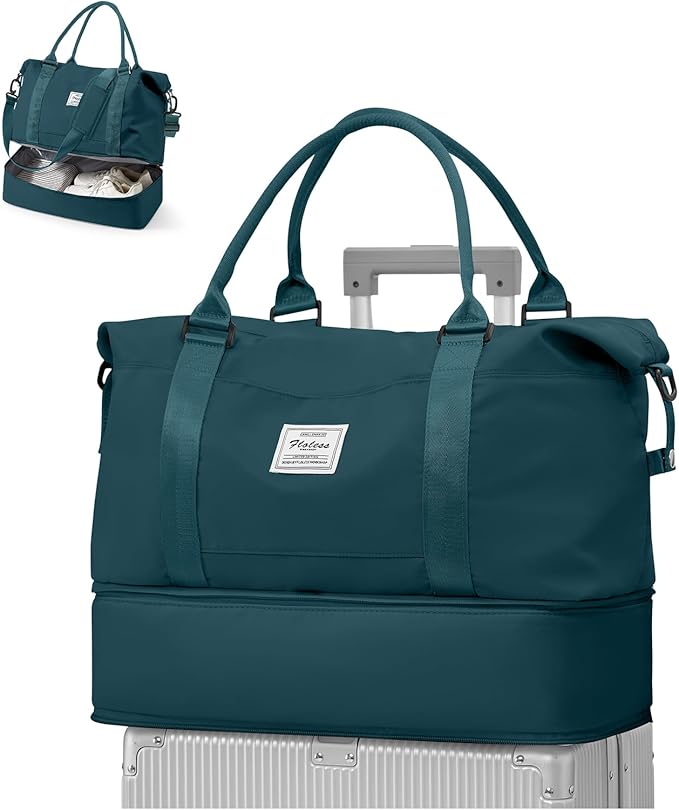 Travel Duffel Weekender Bag Women Tote Carry On Bags With Shoe Compartment | 18x14x8 inches Travel Overnight Bags with Trolley Sleeve for Airplanes Sport Tote Gym for Men Lightweight Daypack Blue. by VECAVE