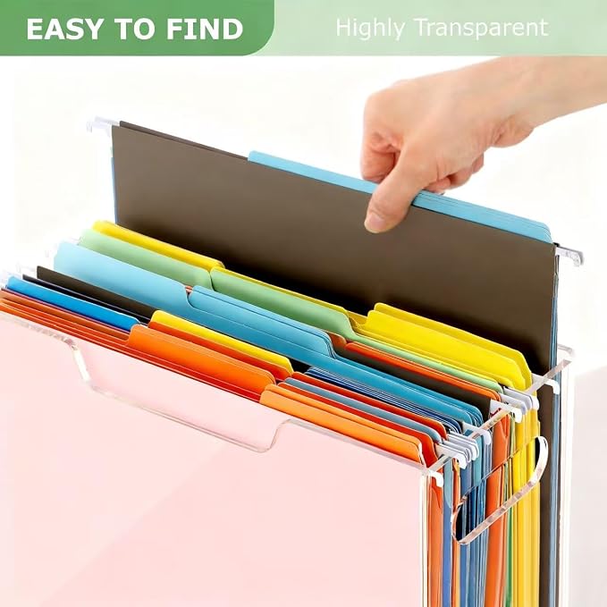 Acrylic File Organizer Box with Handles, Portable Letter Size Hanging File Folder Box, Desktop Filing Organizer for Home, Office - 1 Pack - Image 6