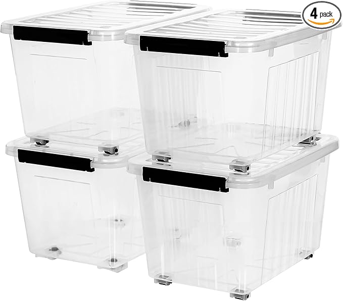 Citylife 54 Quart Large Clear Plastic Storage Bins with Lids 4-Pack | Stackable, Secure Latching Lids, Easy Find, Clothes Storage Bins for Closet Bedroom Garage by CITYLIFEHomeOrganization