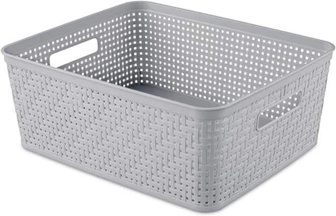 Sterilite 24 Pack Plastic Storage Bin Organization Containers, Short Baskets, Cement - Image 5