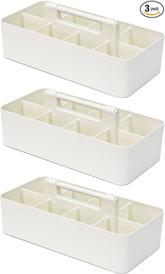 -Large Portable Caddy, DIY Dividers, 8 Compartments, Bathroom Organizer,Portable Basket with Handle Storage Organizer Modern Made in USA (3 PACK, Ivory) by EnjoyOrganizer