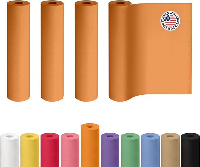 24" x 1200" (100 ft) Orange Kraft Paper Roll, Pack of 4 - USA-Made Quality Craft Paper for Gift Wrapping, Kids' Arts & Crafts, School Projects - 100% Recycled, 50 lb Natural Material by IDL Packaging by IDLPackaging