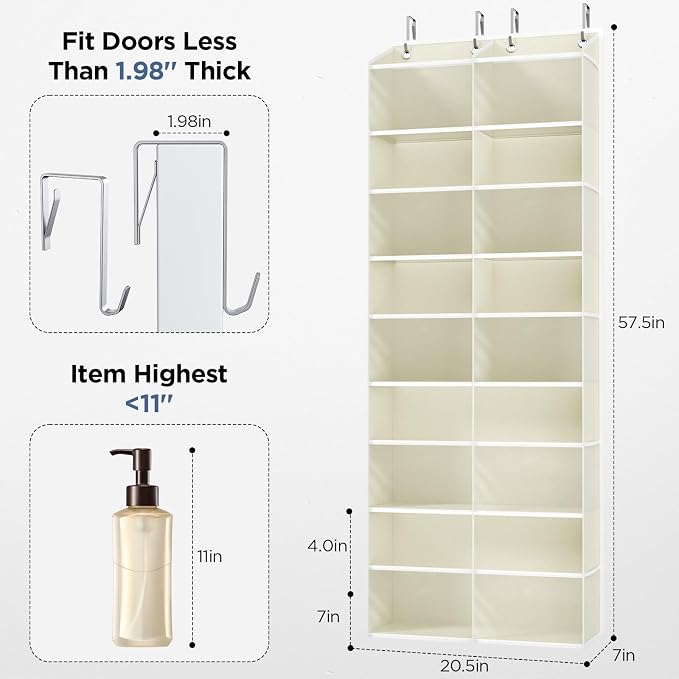 5-Tier Over The Door Organizer with 10 Side Mesh Pockets & Clear Windows, 80 lbs Weight Capacity Hanging Storage for Bathroom, Bedroom, Nursery, Kitchen, Organize Shoes, Diapers(Clear Beige) - Image 5