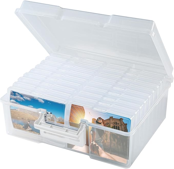 Photo Storage Box 5 x 7 Inches, 18 Inner Extra Large Photo Boxes with Dividers, Clear Acid-Free Photo Storage Container with Handle, Photo Organizer Craft Keeper for Photo, Craft, Seend, Stamp by FAAYUCK